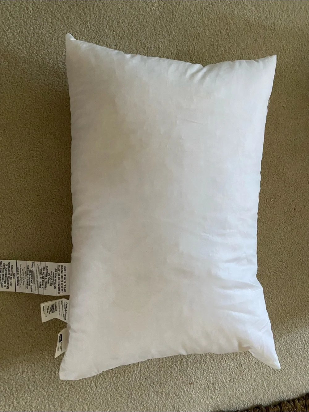 Crate & Barrel Feather Down Pillow Insert 21x14 new